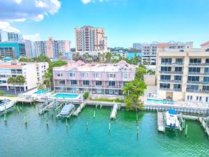 an aerial view of a marina in a city at Bayway Luxury Waterfront Townhome & Pool in Clearwater Beach