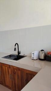 a kitchen with a sink and a counter top at Pondok loji in Ubud
