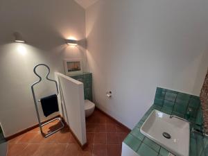 une salle de bains avec toilettes et lavabo dans l'établissement Les Noyers, à Montjustin 6 autres photos