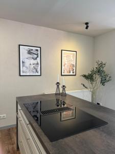 a living room with a large black counter top at genießen & entspannen mit einem privaten Parkplatz in Siegen +19 photos
