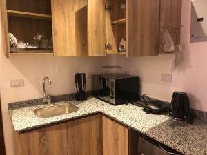 a kitchen counter with a sink and a microwave at Al-Andalos Studio in New cairo
