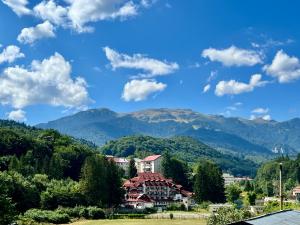 a view of a town with mountains in the background at Greg Rooms in Sinaia