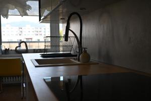 una cocina con fregadero y encimera en Tatry View Apartment, Free Parking, en Liptovský Mikuláš 58 fotos más