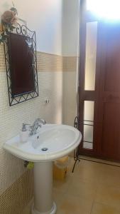 a bathroom with a white sink and a mirror at Sa Pruninca in Villanova Monteleone