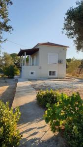 a small white house with a driveway at Vasso Galati House in Vaia