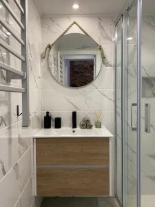 un bagno con lavandino e specchio di Lugar da Borralheira a Verdelhos