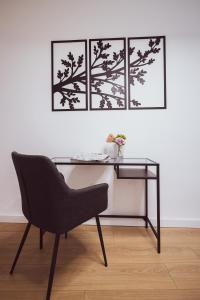 a black chair sitting next to a glass desk at BG Exclusive Suites in Belgrade +115 photos
