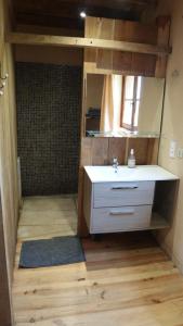a bathroom with a sink and a mirror at Gîte la Madeleine dans les gorges de la Loire in Dancé