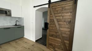 Kuchyň nebo kuchyňský kout v ubytování Family Apartments Černice
