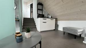 Kuchyň nebo kuchyňský kout v ubytování Family Apartments Černice
