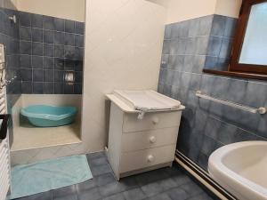 a small bathroom with a sink and a toilet at Maison 13 pers à 10mn de Luchon in Cazaux-Layrisse +14 photos