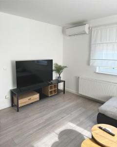 a living room with a large flat screen tv at White Lotus in Velika Gorica