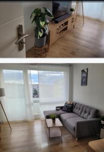 a living room with a couch and a window at Familien Urlaub!!!!! in Coswig