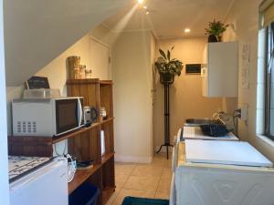 a kitchen with a microwave and a refrigerator at Joe & Mary's Comfy homestay room in Auckland