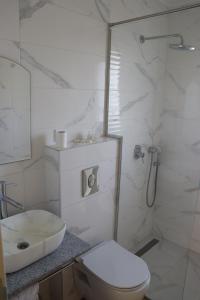 a bathroom with a toilet and a sink and a shower at Vile MonteMar in Herceg-Novi +62 photos