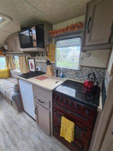 a kitchen in an rv with a stove at Squirrel Tails in Endon +12 photos