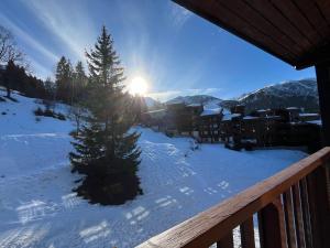 a winter view from a balcony of a lodge at Appartement duplex 6 couchages 2sdb Parking Ménage inclus in Valmorel