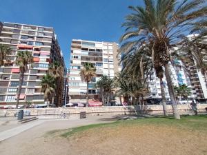a park with palm trees in front of buildings at Mediterranean vibes in Málaga