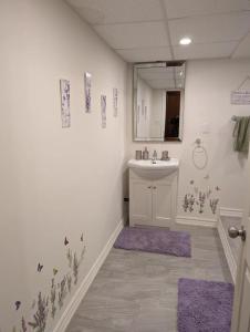 a bathroom with a sink and a mirror at Peaceful and Heavenly Private Water Front Cottage on 100 Acres of Scenic Beauty- Trent Lakes in Kinmount +45 photos