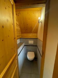 Baño pequeño con aseo en una cabaña en Chalet Aravis, en Le Grand-Bornand