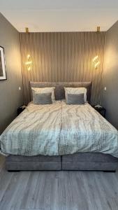 a bedroom with a large bed with two pillows at Dishoek by the Sea in Koudekerke