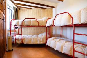 a room with three bunk beds and a window at Apartamentos Kilimanjaro Pepe Marin in Sierra Nevada