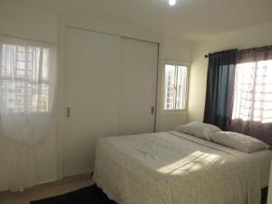 a bedroom with a bed and two windows at Apartamento Acogedor en Santo Domingo Este Ciudad Juan Bosh in La Javilla