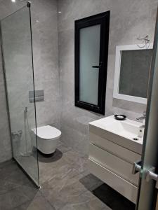 a bathroom with a toilet and a sink and a mirror at Villa belle lune in Ariana +16 photos