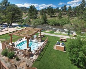an overhead view of a swimming pool in a yard at Worldmark - Estes Park 2BD in Estes Park +23 photos
