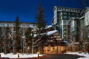 a hotel in the snow at night at Marriott Mountainside 2BD in Park City