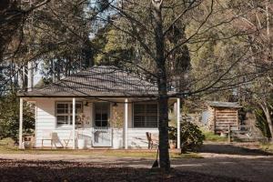 a small white house with a tree in front of it at Peony Farm Green Cottage in Stanley