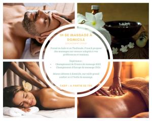 eine Collage aus Bildern eines Mannes, der eine Massage bekommt in der Unterkunft Le 4K - Vue dégagée, Clim, Gare 10min à pied in Straßburg