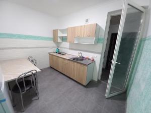 a small kitchen with a sink and a shower at Апартаменти в гостьовому будинку in Mukacheve