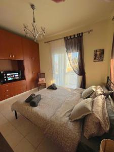 a bedroom with a large bed and a window at Niki's House in Haraki