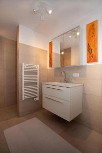 a bathroom with a sink and a mirror at Ferienwohnung Will in Bodman-Ludwigshafen