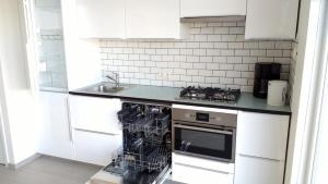 a kitchen with a stove and a sink at Bright room with kitchen in Amsterdam +16 photos
