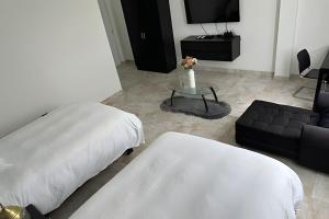 Televiisor ja/või meelelahutuskeskus majutusasutuses Rio-ApartaHotel-Centro