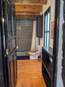 ein Badezimmer mit Toilette und Dusche in der Unterkunft Spacious Studio Boasting Breathtaking Views in Guanajuato