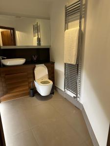 un baño con inodoro y lavabo en JEMNACYA Apartments, en Kent 2 fotos más