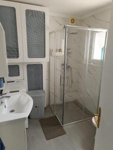 a bathroom with a shower and a sink at Vila Maria in Vir