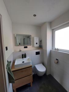 奥斯特罗德Ferienwohnung Auszeit Osterode的带白色水槽和马桶的浴室 更多46张照片