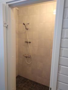 una ducha con manguera en un baño en Hostelli tornihovi, en Kouvola
