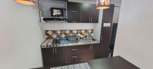 une petite cuisine avec une cuisinière et un évier dans l'établissement Nuevo Apto Cartago, à Cartago