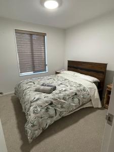 基督城Bryndwr Accommodation的一间卧室配有一张带毯子的床和窗户
