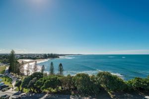 an aerial view of a beach and the ocean at Ocean Front Views with Rooftop Terrace in Caloundra
