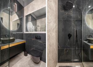 a bathroom with a shower and a sink at Center Apartments BAG, With PRIVATE FREE PARKING in Pula +19 photos
