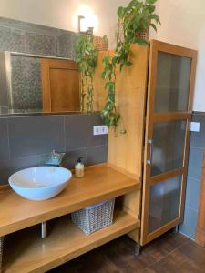a bathroom with a sink and a mirror at Las lastras 24 in Queveda +88 photos