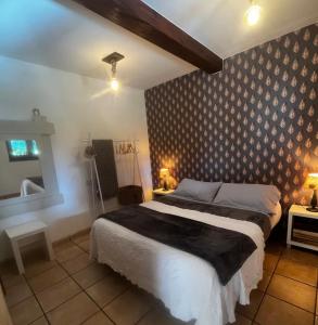 a bedroom with a large bed and a mirror at Las lastras 24 in Queveda