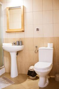 ein Badezimmer mit weißer Toilette und Waschbecken in der Unterkunft Willa Dziubas II in Zakopane