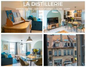 蓬塔利耶Hypercentre, authentique, calme - La distillerie的客厅和房子的三幅画的拼合
